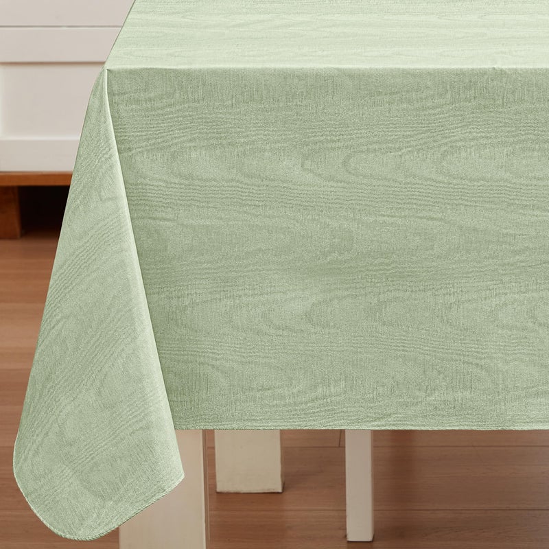 Newbridge Vinyl Flannel Backed Tablecloth, 60 x 102 Inch Rectangle, Sage Green Moire Wavy Solid Design, Heavyweight Indoor Outdoor Waterproof Table Cover, Easy Care Wipe Clean - Image 1